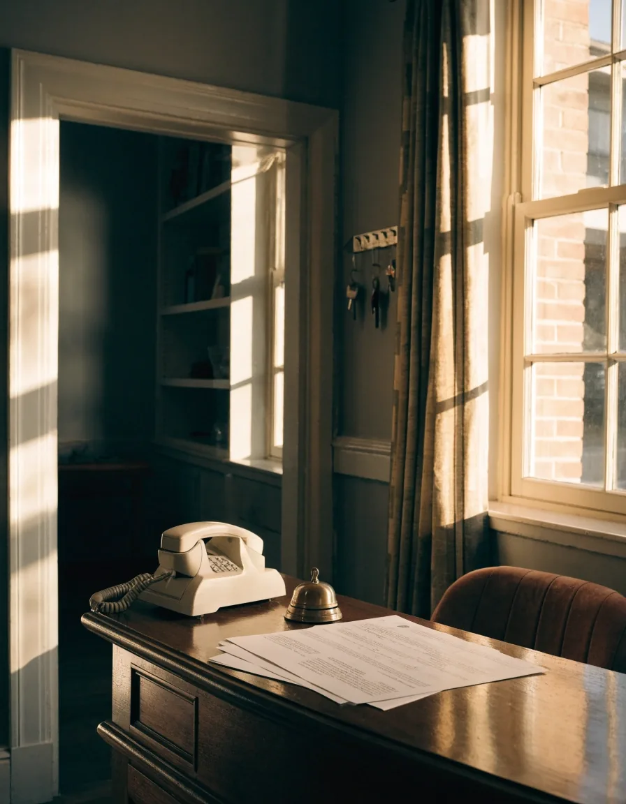 Quiet classroom interior with tall windows in the academy